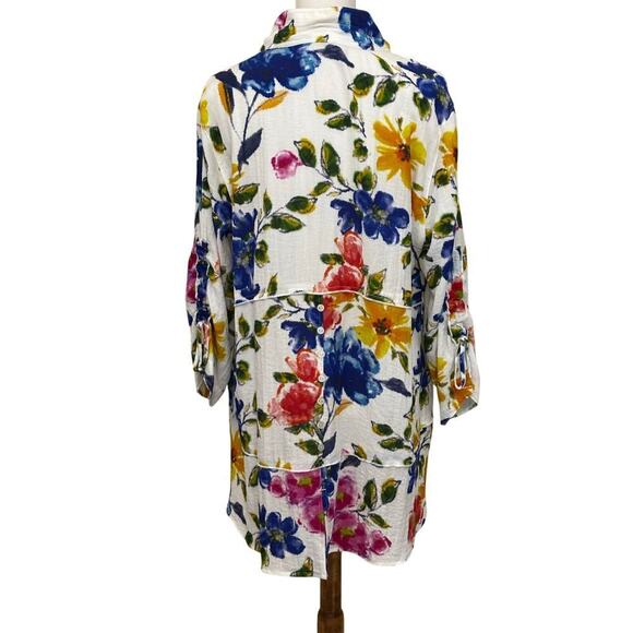 John Mark blue floral tunic, large, resort, casual, bloomcore, feminine, artsy - Picture 3 of 7